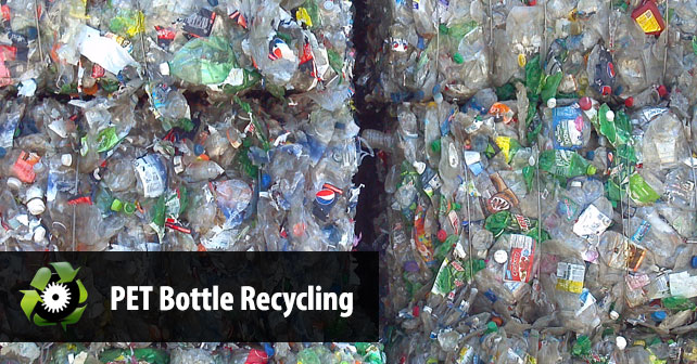 Baled PET bottles ready for recycling