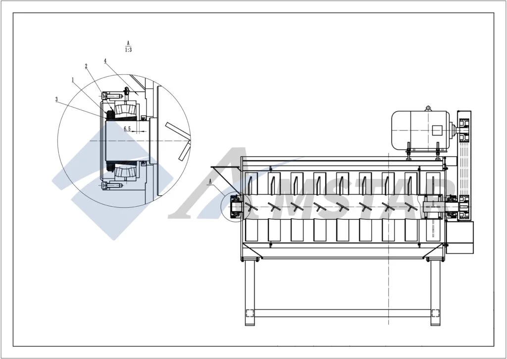Exploded view of centrifugal dryer bearing, locknut, and expansion sleeve