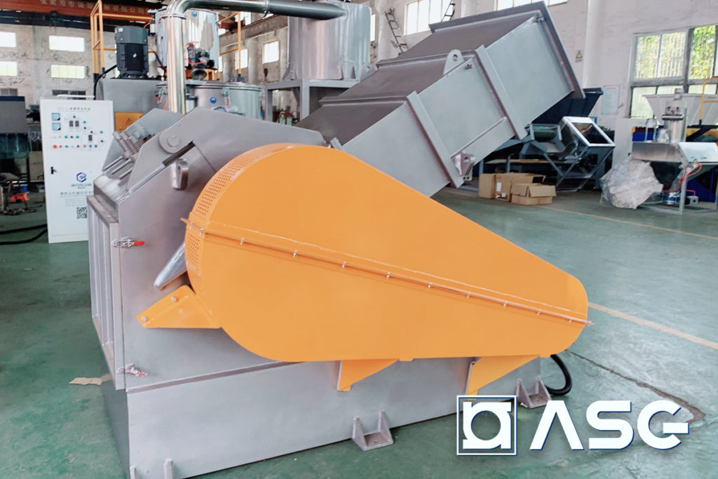extruded plastic granulator machine back side view