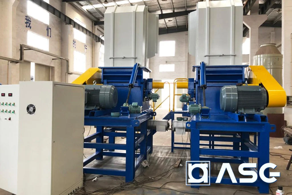 plastic granulator machines back view with control cabinet