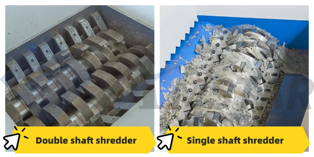 Single-shaft plastics shredder for primary size reduction
